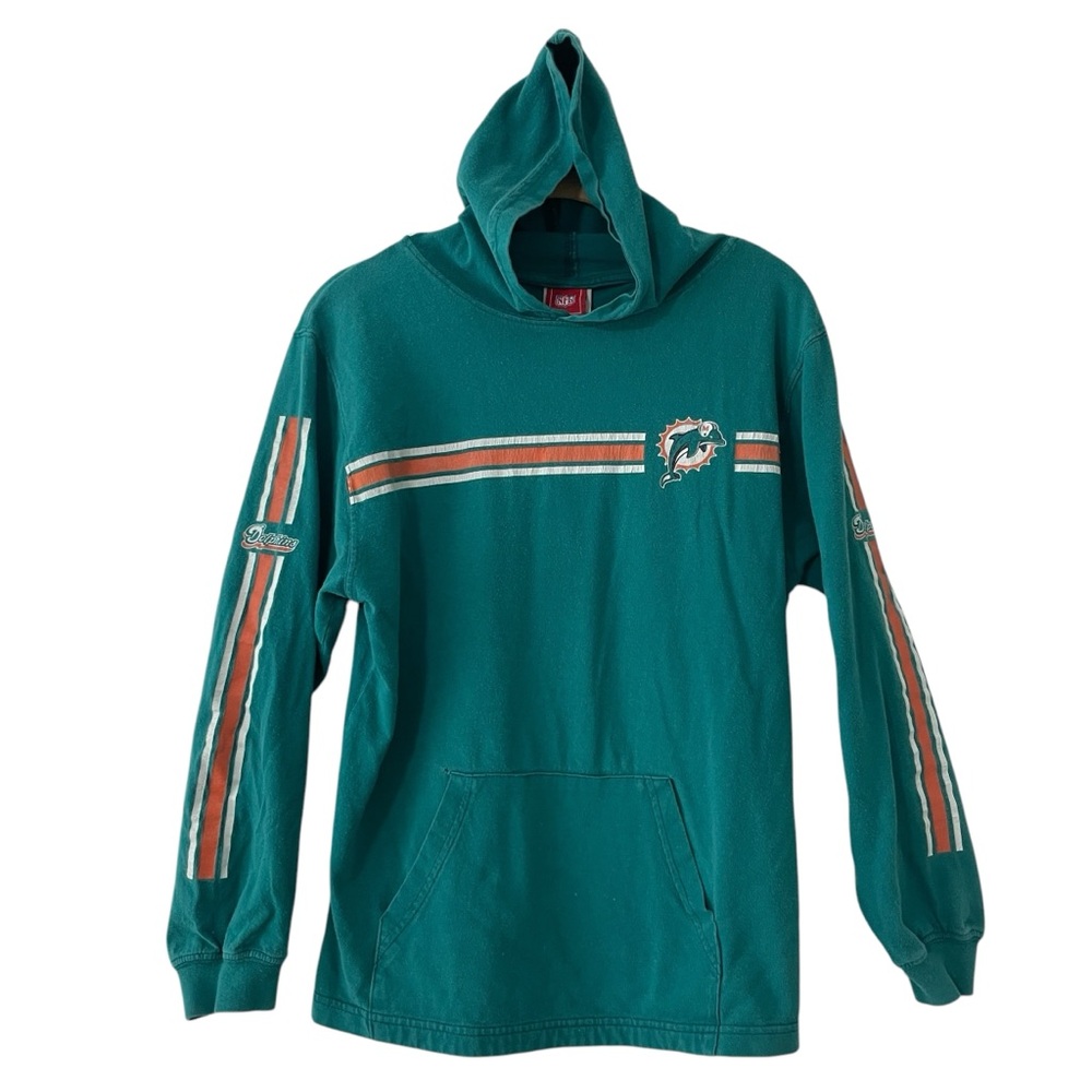 NFL 100% Cotton Vintage Miami Dolphins Long Sleeve Hoodie Tshirt Size Kids XL